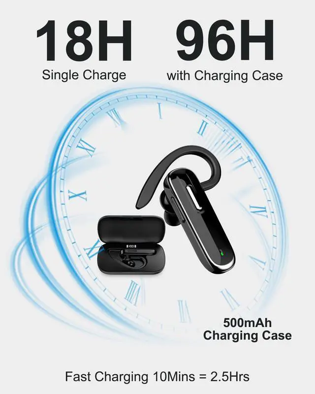 Alt view image 7 of 7 - Jinreoo Bluetooth Earpiece V5.1, Wireless Hands-Free Headset with Charging Case, Built-in Microphone for iPhone Android Business Calls