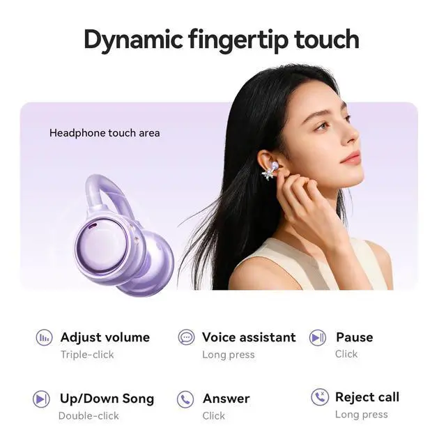 Alt view image 4 of 7 - WUYUEGE Open Ear Clip Earbuds Bluetooth 6.0, Wireless Ear Clip Headphones with LED Mirror Charging Case, IPX6 Waterproof 40H Playtime, Lightweight Open-Ear Earphones for Women Girls Gifts (Skin)