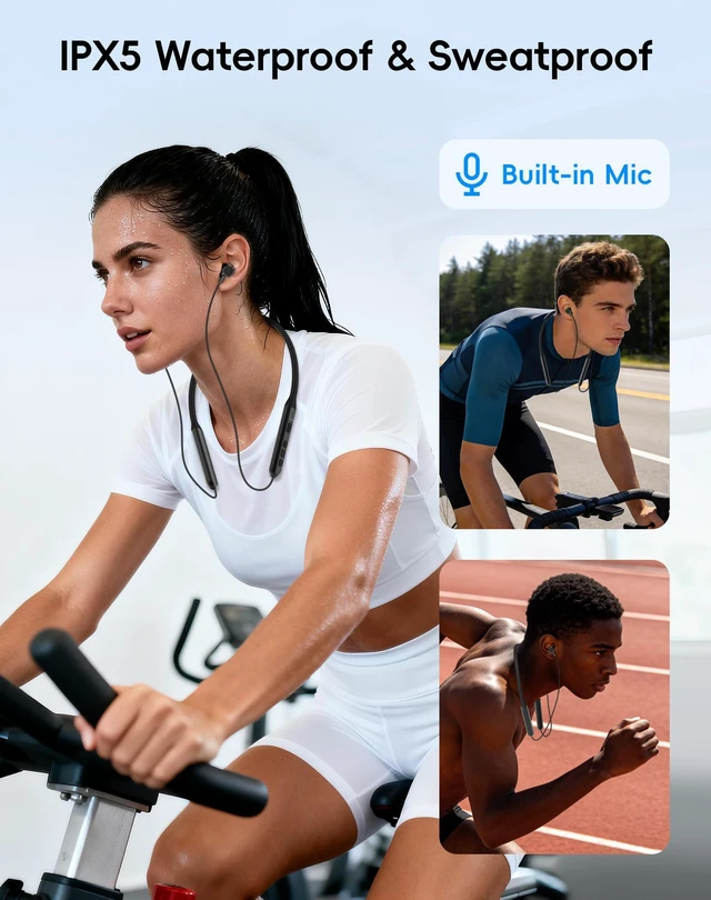 Alt view image 6 of 7 - Wireless Neckband Bluetooth Headphones with Microphone Bluetooth 6.0 Earbuds, Light Comfort, Deep Bass, 35H Playtime, IPX5 Waterproof, Magnetic Workout Headset