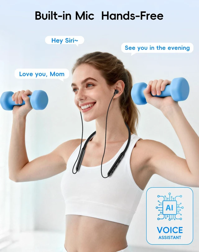 Alt view image 7 of 7 - Wireless Neckband Bluetooth Headphones with Microphone Bluetooth 6.0 Earbuds, Light Comfort, Deep Bass, 35H Playtime, IPX5 Waterproof, Magnetic Workout Headset