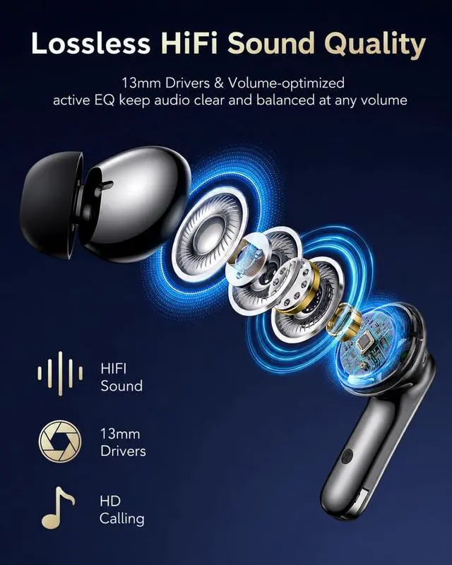 Alt view image 4 of 7 - GNZUQ Wireless Earbuds, Bluetooth 5.4 Headphones HiFi Stereo 90H Playback LED Digital Display Ear Buds with Language Translator, Waterproof Earphones for Gym/Running/Work