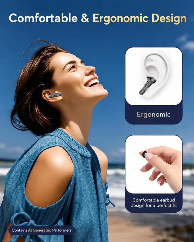 Alt view image 7 of 7 - GNZUQ Wireless Earbuds, Bluetooth 5.4 Headphones HiFi Stereo 90H Playback LED Digital Display Ear Buds with Language Translator, Waterproof Earphones for Gym/Running/Work