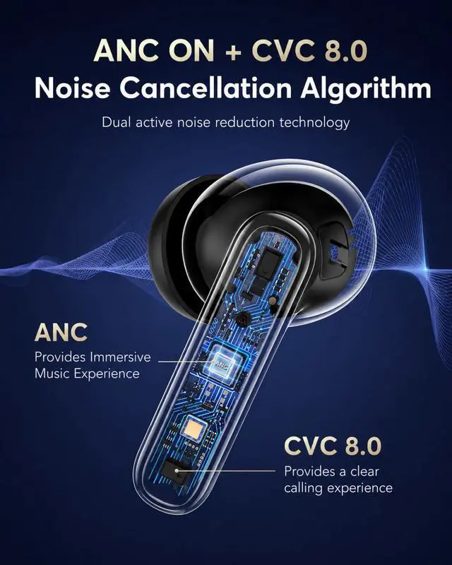 Alt view image 3 of 7 - GNZUQ Wireless Earbuds, Bluetooth 5.4 Headphones HiFi Stereo 90H Playback LED Digital Display Ear Buds with Language Translator, Waterproof Earphones for Gym/Running/Work
