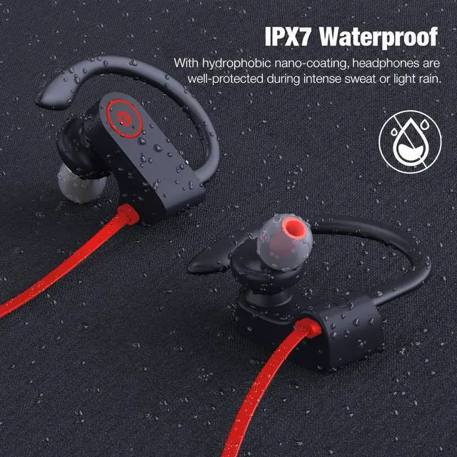 Alt view image 5 of 7 - JOYWISE Bluetooth Headphones Wireless Earbuds 16H Playtime Wireless Headphones IPX7 Waterproof Bluetooth 5.3 Running Ear Buds with Mic Stereo in Ear Earphones Sound Isolation for Workout, Sports Red
