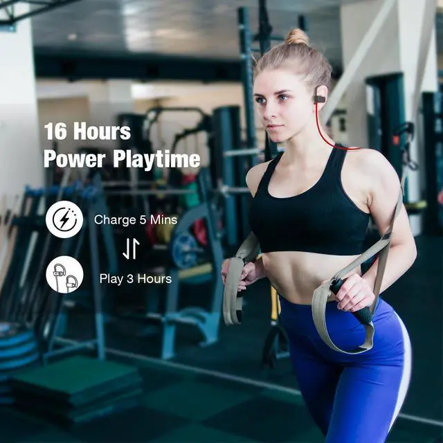 Alt view image 6 of 7 - JOYWISE Bluetooth Headphones Wireless Earbuds 16H Playtime Wireless Headphones IPX7 Waterproof Bluetooth 5.3 Running Ear Buds with Mic Stereo in Ear Earphones Sound Isolation for Workout, Sports Red