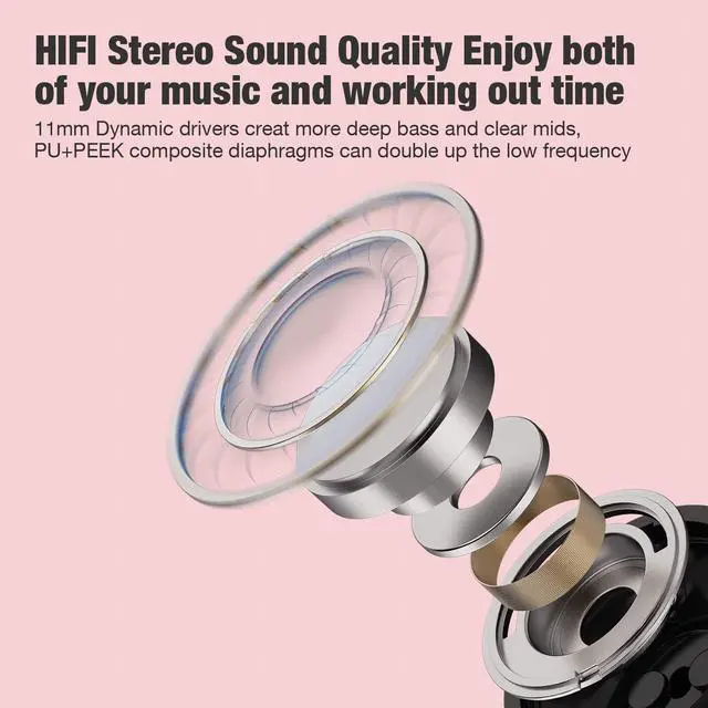 Alt view image 2 of 7 - Boean Bluetooth Headphones, Wireless Earbuds with 16 Hours Bluetooth 5.3 Wireless Headphones HD Deep Bass Stereo IPX7 Waterproof Earphones for Sports Headset AI Music Generation