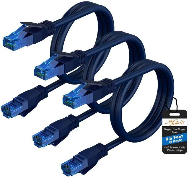 Main image of Cat6 Ethernet Cable 0.6 FT (3-Pack), Snagless Short Cat 6 Patch Cord, 1Gbps, RJ45 Pure Copper Internet Network Cables, Upgraded Flexible PVC Jacket, UTP, PC, Router, Servers, IT Data Center, Blue