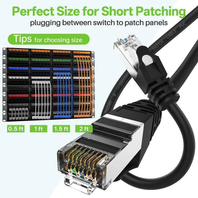 Alt view image 3 of 7 - LEKVKM Cat8 Ethernet Cable 0.5 ft, 6-Pack S/FTP Shielded LAN Network Cord, 40Gbps 2000MHz Heavy Duty High Speed, Ideal for Server Rooms, Routers, Switches Black