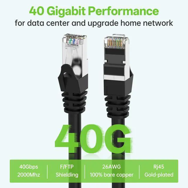 Alt view image 4 of 7 - LEKVKM Cat8 Ethernet Cable 0.5 ft, 6-Pack S/FTP Shielded LAN Network Cord, 40Gbps 2000MHz Heavy Duty High Speed, Ideal for Server Rooms, Routers, Switches Black