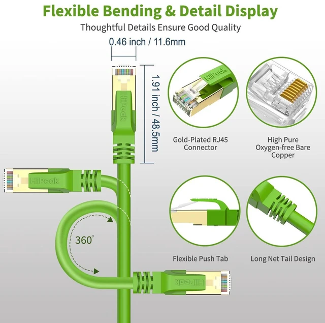 Alt view image 3 of 7 - Cat8 Ethernet Cable 30FT, Indoor&Outdoor Heavy Duty High Speed 26AWG Cat8 Network LAN Cable 2000Mhz, 40Gbps with Gold Plated RJ45 Connector Weatherproof S/FTP UV Resistant for Router Modem PC Green