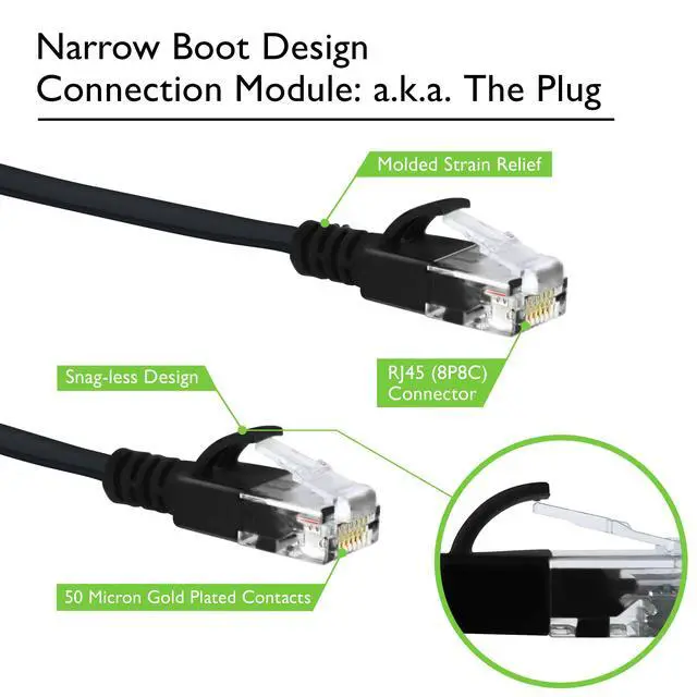 Alt view image 2 of 7 - GEARit Cat6 Ethernet Cable 25 ft (1-Pack) Flat Internet Network Cable, Cat6 Patch Cords, Cat6 Cable, Cat 6 Cable, Cat 6 Ethernet Cable, RJ45 Connectors for Router, Modem - Black 25 Feet