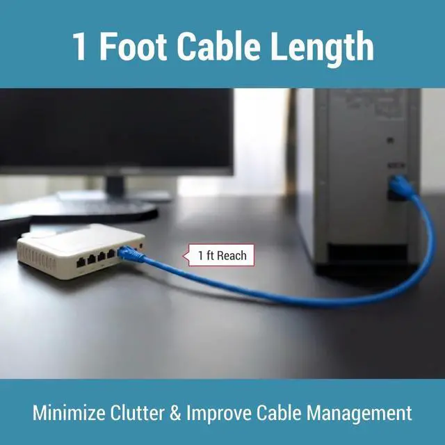 Alt view image 6 of 7 - CablesAndKits Cat6 Ethernet Cable 1 ft Blue, Snagless UTP RJ45