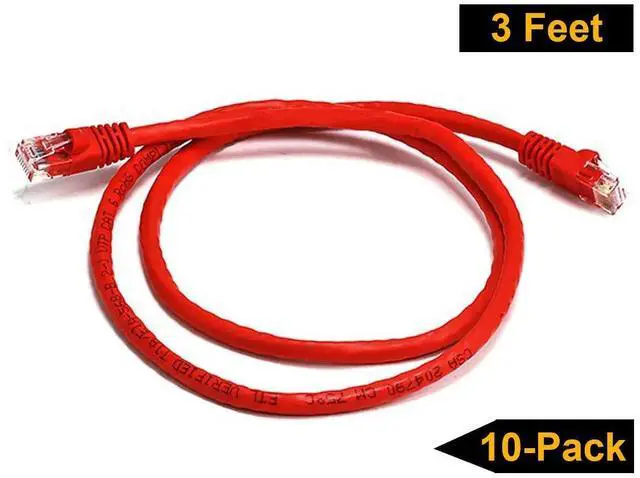 Alt view image 3 of 7 - iMBAPrice® - 3ft Cat5e Network Ethernet Patch Cable (10 Pack) - Red