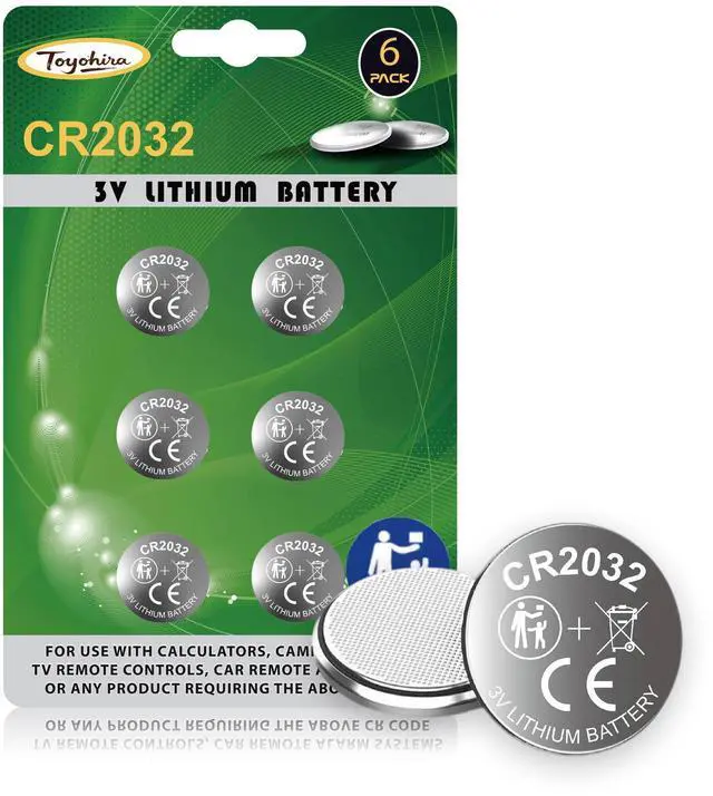 Main image of Toyohira CR2032 Battery 3V Lithium Coin Battery 6 Pack High Capacity Airtag Key Fob Watch Motherborad Batteries Replacement Long Lasting Leak-Free CR2032