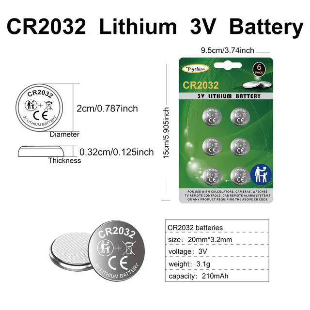 Alt view image 4 of 7 - Toyohira CR2032 Battery 3V Lithium Coin Battery 6 Pack High Capacity Airtag Key Fob Watch Motherborad Batteries Replacement Long Lasting Leak-Free CR2032