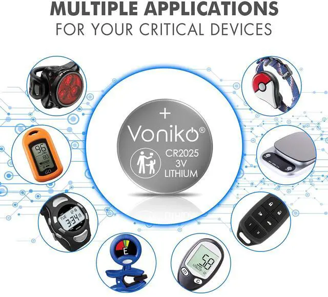 Alt view image 3 of 7 - Voniko CR2025 3V Lithium Batteries 6 Pack for Child Safety, Compatible with Remotes, Key Fobs, Watches, Calculators - 7 Years Shelf Life
