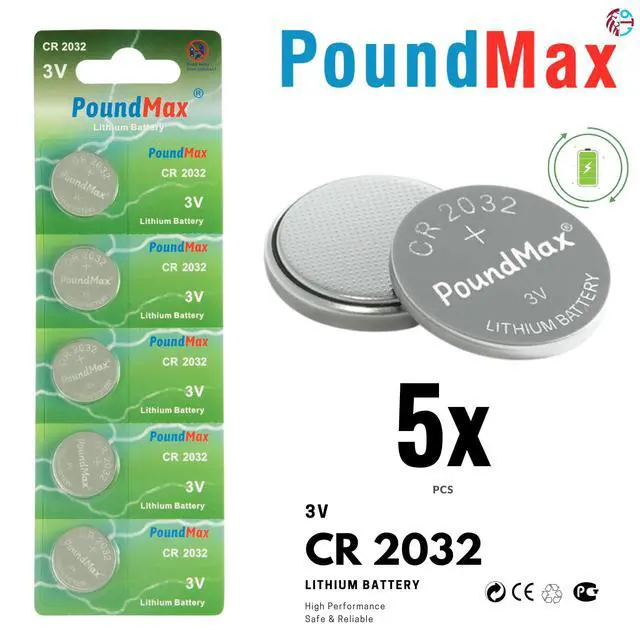Alt view image 2 of 7 - PoundMax CR2032 Lithium Coin Cell Battery, Compatible with AirTag, 3V Long-Lasting Reliable Power for Watches, Calculators, Electronic Toys - Leak-Proof BR2032 DL2032 EA2032 ECR2032 KCR2032 (5 Pack)