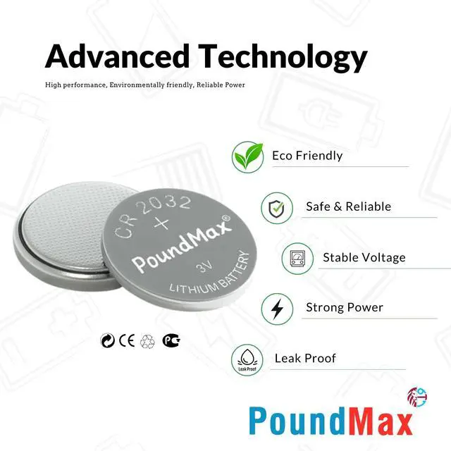 Alt view image 6 of 7 - PoundMax CR2032 Lithium Coin Cell Battery, Compatible with AirTag, 3V Long-Lasting Reliable Power for Watches, Calculators, Electronic Toys - Leak-Proof BR2032 DL2032 EA2032 ECR2032 KCR2032 (5 Pack)