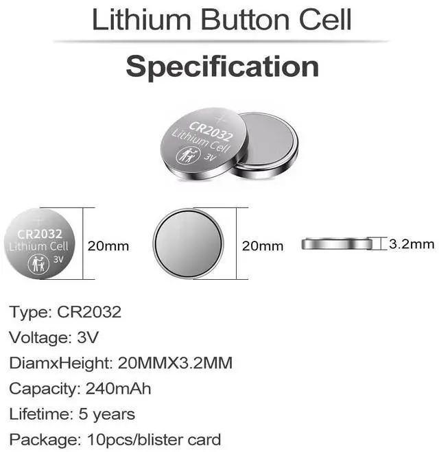 Alt view image 3 of 3 - PGSONIC CR2032 3V Lithium Battery (10pcs), Compatible with AirTag, Key Fobs, Smart Sensors, Scales, Candles and More