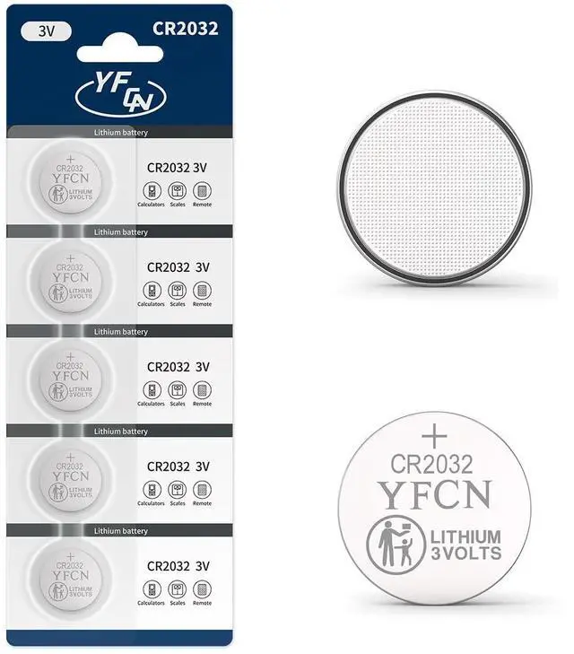 Main image of YFCN CR2032 Battery 3V Lithium Batteries 5 Count Pack CR2032 Batteries - CR 2032 Coin Cell Battery for AirTag, Key Fob, Remotes- 10 Years Shelf Life