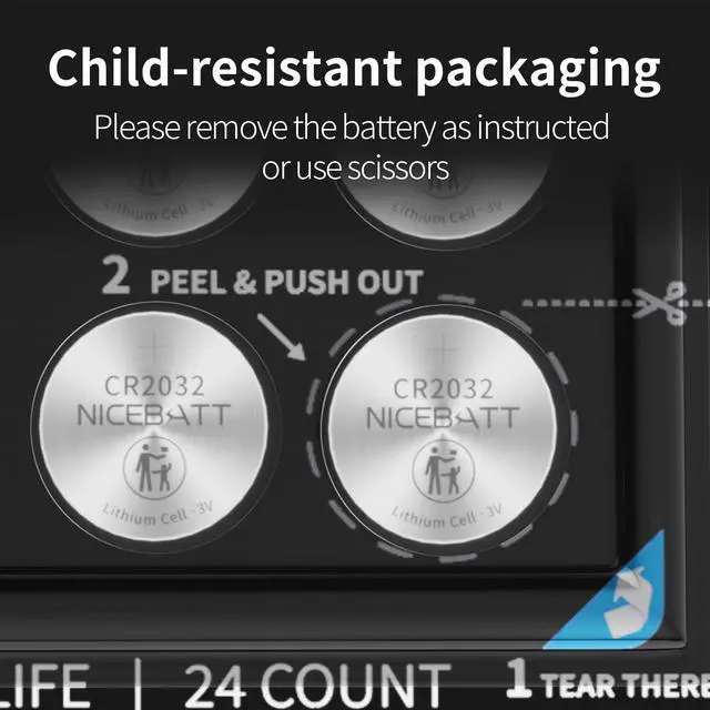 Alt view image 2 of 7 - NICEBATT CR2032 Batteries 24 Pack, Long Lasting Power for AirTag, Car Remote Key Fob, 3V Lithium Coin Cell Cr 2032 Battery