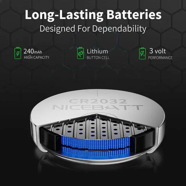 Alt view image 3 of 7 - NICEBATT CR2032 Batteries 24 Pack, Long Lasting Power for AirTag, Car Remote Key Fob, 3V Lithium Coin Cell Cr 2032 Battery