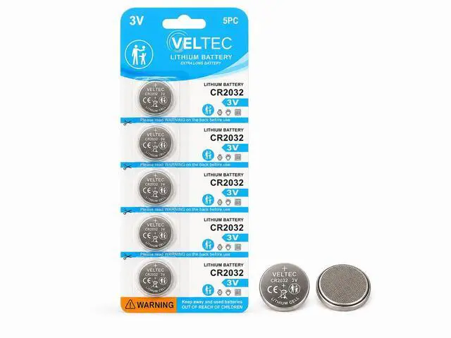 Main image of Veltec CR2032 3V Lithium Coin Batteries, Child-Resistant Packaging, Non-Coated, Compatible with AirTag, Key Fobs, Thermometers & Scales (5 Pack)