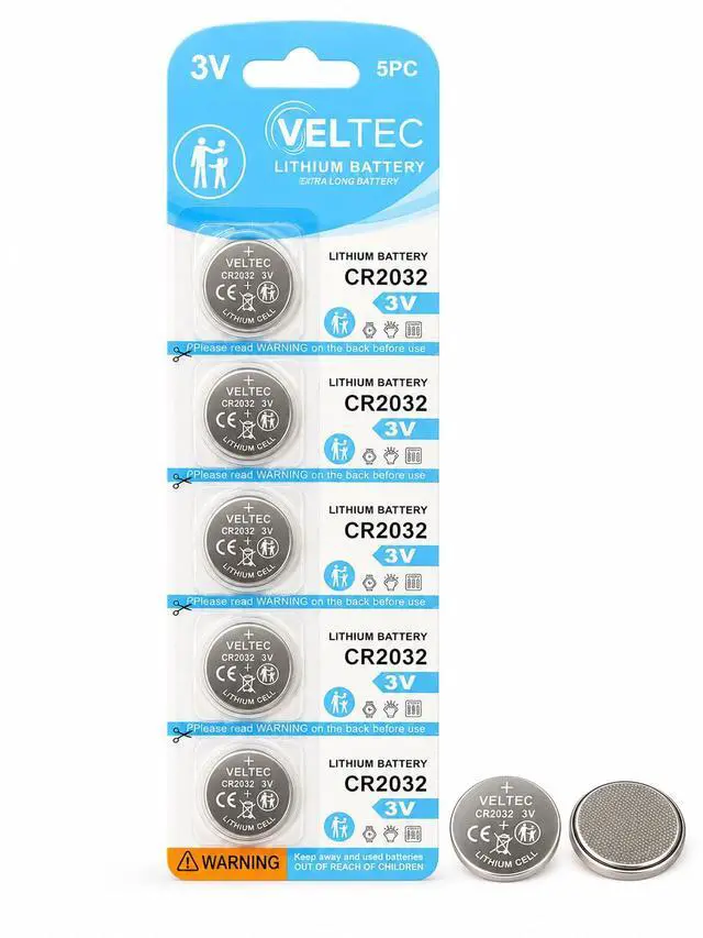 Alt view image 5 of 7 - Veltec CR2032 3V Lithium Coin Batteries, Child-Resistant Packaging, Non-Coated, Compatible with AirTag, Key Fobs, Thermometers & Scales (5 Pack)