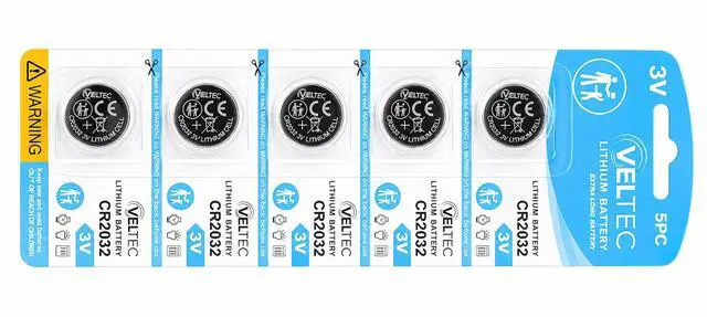 Alt view image 7 of 7 - Veltec CR2032 3V Lithium Coin Batteries, Child-Resistant Packaging, Non-Coated, Compatible with AirTag, Key Fobs, Thermometers & Scales (5 Pack)
