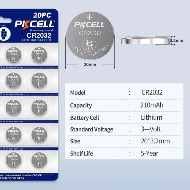 Alt view image 2 of 7 - PKCELL CR2032 Batteries 20-Pack 2032 Battery CR2032 Lithium 3V Coin Battery