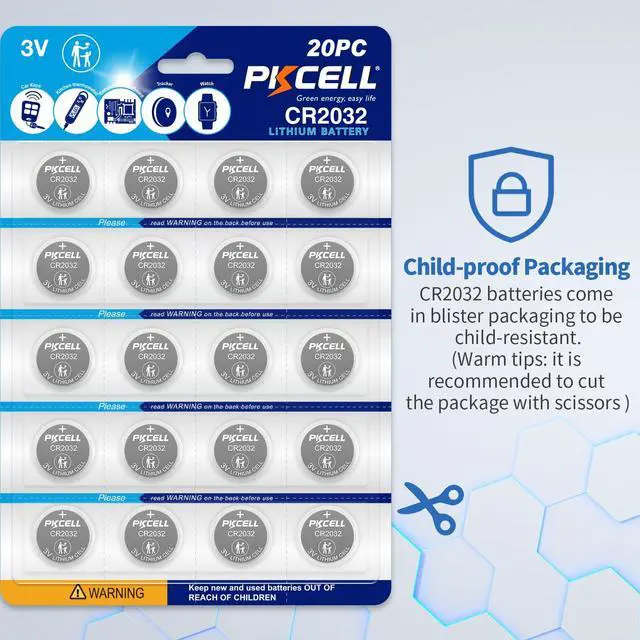 Alt view image 5 of 7 - PKCELL CR2032 Batteries 20-Pack 2032 Battery CR2032 Lithium 3V Coin Battery