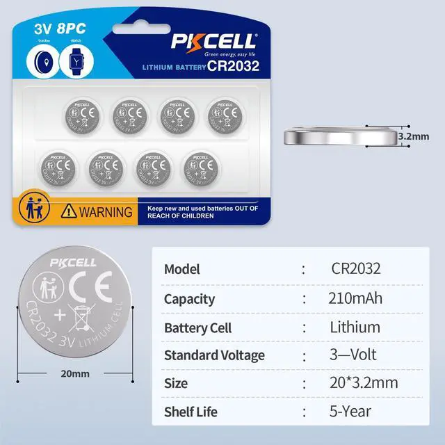 Alt view image 2 of 7 - PKCELL CR2032 Batteries 8 Pack 2032 Battery CR2032 Lithium 3V Coin Battery