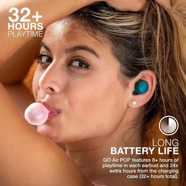 Alt view image 4 of 7 - JLab Go Air Pop+, True Wireless Earbuds, Bluetooth Earbuds with Microphone, Dual Connect, USB-C Charging Case, Teal