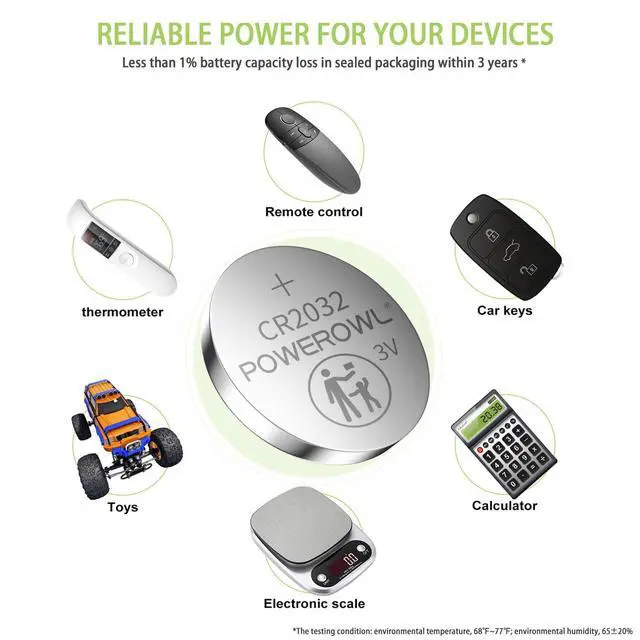 Alt view image 6 of 7 - POWEROWL High Capacity CR2032 Battery (20-Pack) 3v Lithium Batteries, Leak-Free, Long Lasting Cr 2032