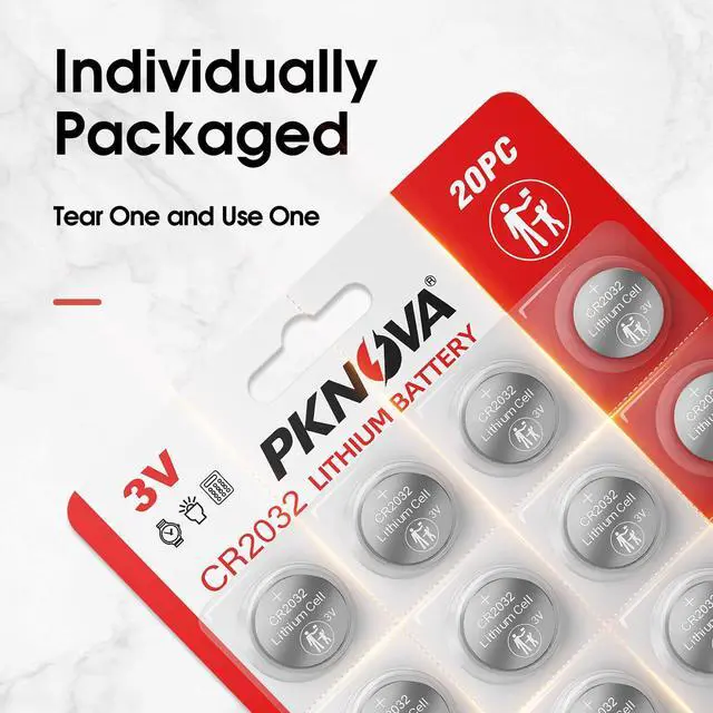 Alt view image 5 of 7 - PKNOVA CR2032 3V Lithium Battery, 20 Pack, 2032 3V Button Cell Batteries, CR 2032 Lithium Coin Battery for Watches, Calculators, Car Remote, Key Fob