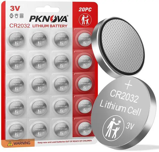 Main image of PKNOVA CR2032 3V Lithium Battery, 20 Pack, 2032 3V Button Cell Batteries, CR 2032 Lithium Coin Battery for Watches, Calculators, Car Remote, Key Fob