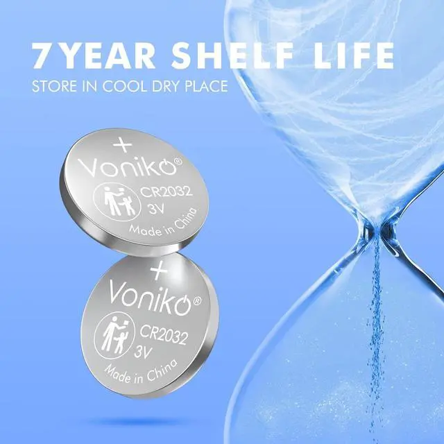 Alt view image 3 of 7 - Voniko CR2032 3V Lithium Batteries 5 Pack for Child Safety, Compatible with AirTag, Key Fobs, Thermometers, Scales 7 Years Shelf Life