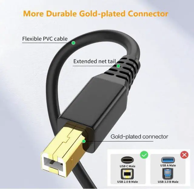 Alt view image 2 of 5 - zonbto USB-B to USB-C Cable High Speed 6.6Ft USB C to USB B Printer Cable for MacBook Pro, Air, MIDI Cable for Yamaha Casio Digital Piano, MIDI Keyboard, DJ Controller, DAC to iPad