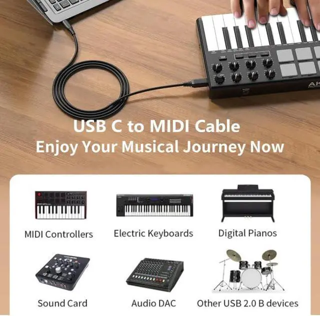 Alt view image 5 of 5 - zonbto USB-B to USB-C Cable High Speed 6.6Ft USB C to USB B Printer Cable for MacBook Pro, Air, MIDI Cable for Yamaha Casio Digital Piano, MIDI Keyboard, DJ Controller, DAC to iPad