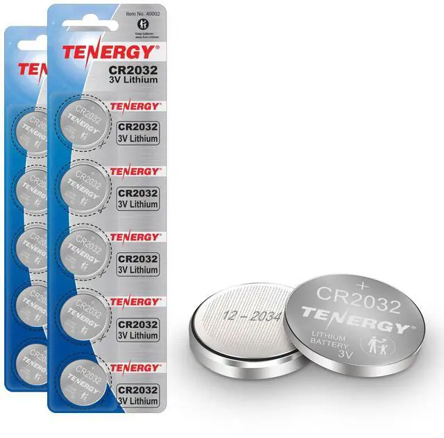 Main image of Tenergy 3V CR2032 Batteries, Lithium Button Coin Cell 2032 Battery, Compatible with AirTags, Key FOBs, Calculators, Coin Counters, Watches, Heart Rate Monitors, Glucometer, and More, 10 Count