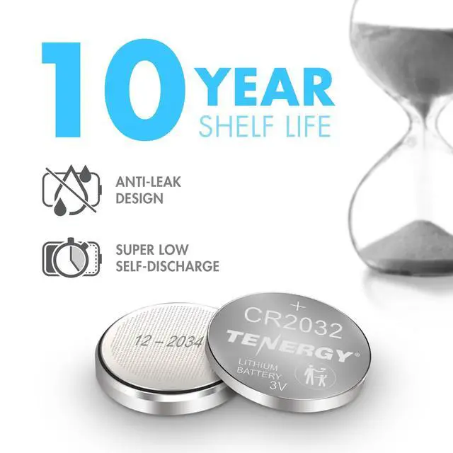 Alt view image 4 of 7 - Tenergy 3V CR2032 Batteries, Lithium Button Coin Cell 2032 Battery, Compatible with AirTags, Key FOBs, Calculators, Coin Counters, Watches, Heart Rate Monitors, Glucometer, and More, 10 Count