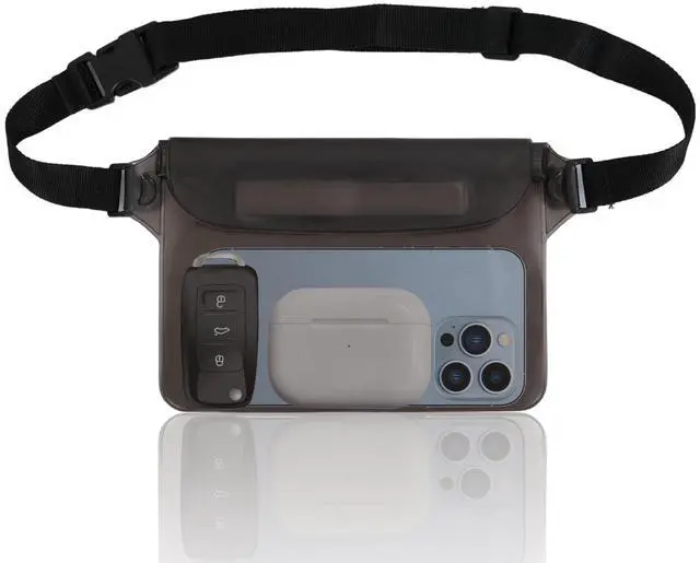 Main image of Triple zip lock protection Waterproof Fanny Pack - Waterproof Phone Pouch with Waist Strapfor Outdoor Water Sports, Boating, Hiking,Kayaking,Fishing Beach, Camping and Swimming (Transparent Black)