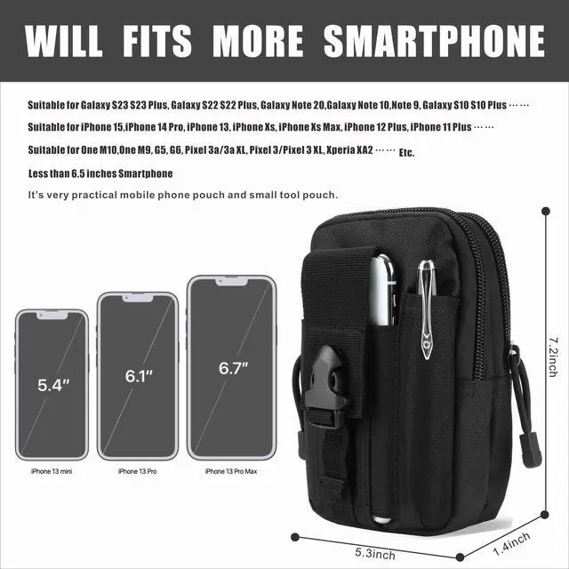 Alt view image 6 of 7 - DOUNTO Tactical Waist Pouch EDC Molle Waist Bag Belt Phone Pouch Holster Purse Carrying Pouch for Smartphone, Tools