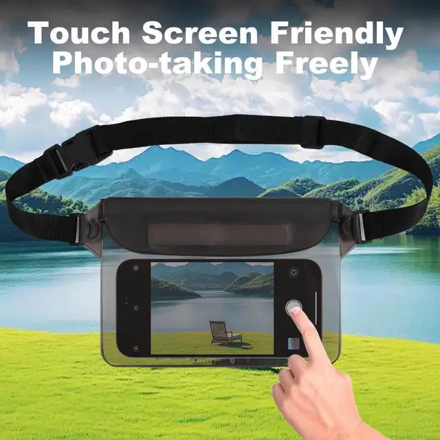 Alt view image 4 of 5 - Triple zip lock protection Waterproof Fanny Pack - Waterproof Phone Pouch with Waist Strapfor Outdoor Water Sports, Boating, Hiking,Kayaking,Fishing Beach, Camping and Swimming (Transparent Black)