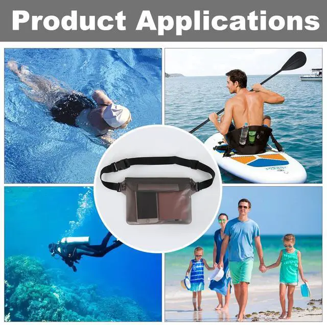 Alt view image 5 of 5 - Triple zip lock protection Waterproof Fanny Pack - Waterproof Phone Pouch with Waist Strapfor Outdoor Water Sports, Boating, Hiking,Kayaking,Fishing Beach, Camping and Swimming (Transparent Black)