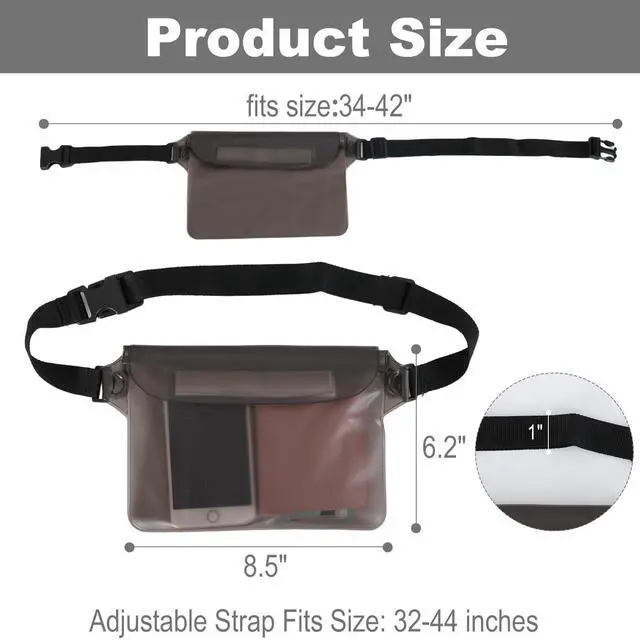 Alt view image 3 of 5 - Triple zip lock protection Waterproof Fanny Pack - Waterproof Phone Pouch with Waist Strapfor Outdoor Water Sports, Boating, Hiking,Kayaking,Fishing Beach, Camping and Swimming (Transparent Black)