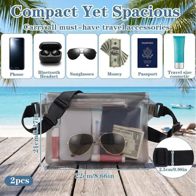 Alt view image 2 of 7 - DOPENSPI 2PCS Waterproof Fanny Pack, Waterproof Bag for Beach Waterproof Pouch for Phone Passport Purse Floating Dry Bag with Adjustable Waist Strap for Beach Kayaking Boating
