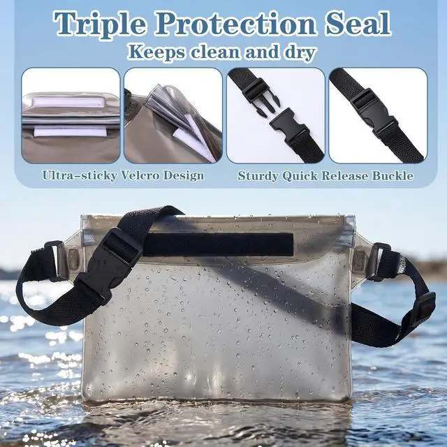 Alt view image 3 of 7 - DOPENSPI 2PCS Waterproof Fanny Pack, Waterproof Bag for Beach Waterproof Pouch for Phone Passport Purse Floating Dry Bag with Adjustable Waist Strap for Beach Kayaking Boating