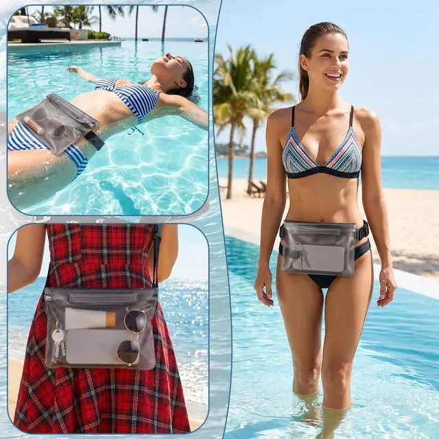 Alt view image 5 of 7 - DOPENSPI 2PCS Waterproof Fanny Pack, Waterproof Bag for Beach Waterproof Pouch for Phone Passport Purse Floating Dry Bag with Adjustable Waist Strap for Beach Kayaking Boating