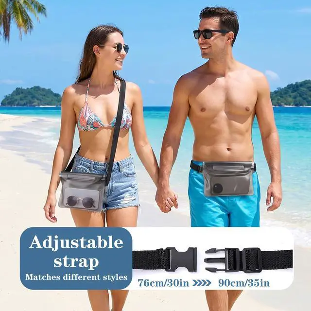 Alt view image 6 of 7 - DOPENSPI 2PCS Waterproof Fanny Pack, Waterproof Bag for Beach Waterproof Pouch for Phone Passport Purse Floating Dry Bag with Adjustable Waist Strap for Beach Kayaking Boating